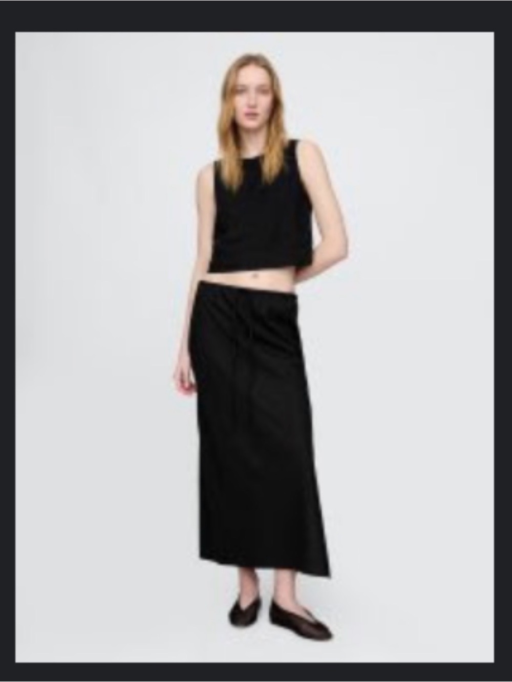 GAP Black Linen-Blend Midi Skirt